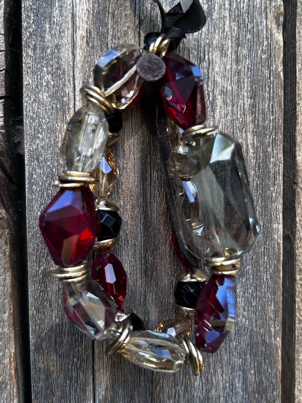 NWT Cache Vintage Crystal Bead Bracelet Clear Red Black OS